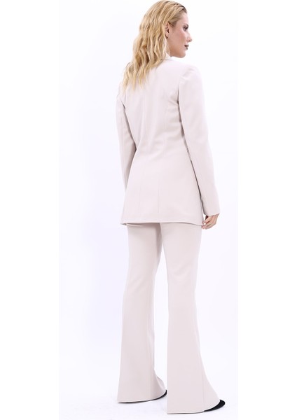Erkek Yaka Kuruvaze Blazer Ceket & İspanyol Paça Pantolon-Bej fiyatları
