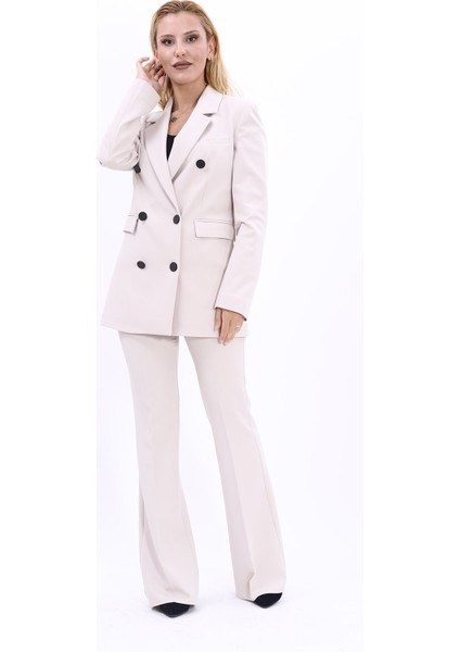 Erkek Yaka Kuruvaze Blazer Ceket & İspanyol Paça Pantolon-Bej modelleri