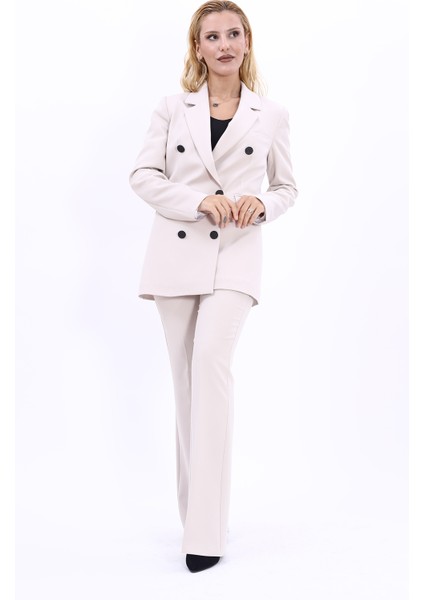 Erkek Yaka Kuruvaze Blazer Ceket & İspanyol Paça Pantolon-Bej fırsatları