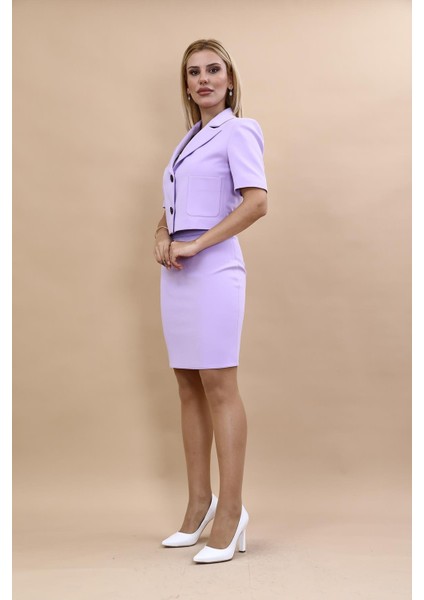 Erkek Yaka Kısa Ceket & Yırtmaçlı Düz Dar Etek-Menekşe fiyatları