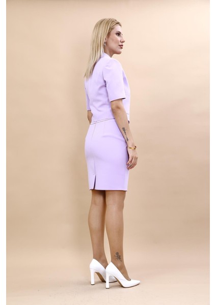 Erkek Yaka Kısa Ceket & Yırtmaçlı Düz Dar Etek-Menekşe fırsatları