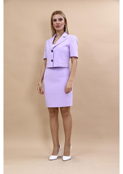 Erkek Yaka Kısa Ceket & Yırtmaçlı Düz Dar Etek-Menekşe indirimleri