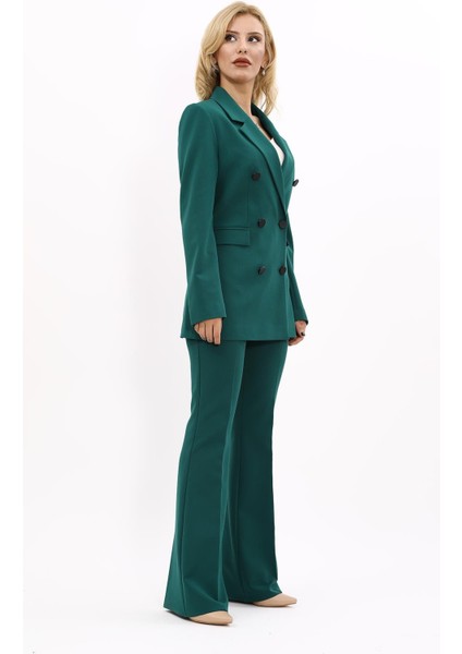 Erkek Yaka Kuruvaze Blazer Ceket & İspanyol Paça Pantolon-Zümrüt modelleri
