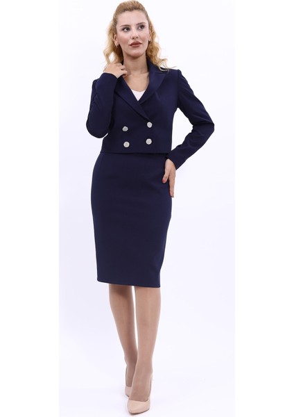 Mini Blazer Ceket & Kalem Etek Takım-Lacivert