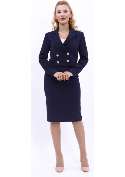 Mini Blazer Ceket & Kalem Etek Takım-Lacivert indirimleri