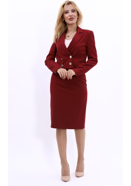 Mini Blazer Ceket & Kalem Etek Takım-Bordo fırsatları
