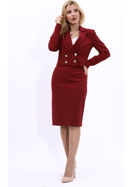 Mini Blazer Ceket & Kalem Etek Takım-Bordo indirimleri