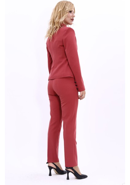 Peplum Ceket & Boru Paça Pantolon Takım-Kiremit fırsatları