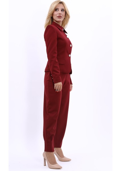 Gömlek Yaka Klasik Ceket & Paçası Pileli Pantolon-Bordo modelleri