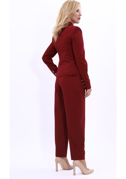Gömlek Yaka Klasik Ceket & Paçası Pileli Pantolon-Bordo fırsatları