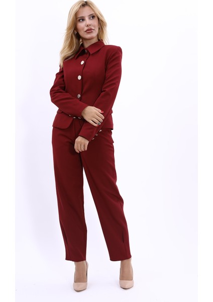 Gömlek Yaka Klasik Ceket & Paçası Pileli Pantolon-Bordo indirimleri