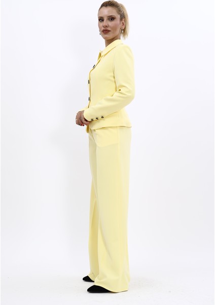 Gömlek Yaka Klasik Ceket & Korsaj Kemer Palazzo Pantolon-Sarı fiyatları