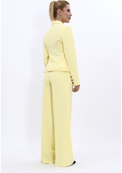 Gömlek Yaka Klasik Ceket & Korsaj Kemer Palazzo Pantolon-Sarı fırsatları