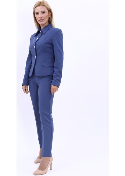 Peplum Ceket & Boru Paça Pantolon Takım-Indigo fiyatları