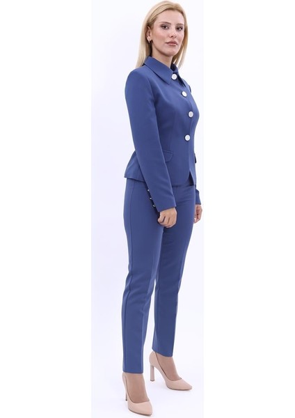 Peplum Ceket & Boru Paça Pantolon Takım-Indigo modelleri
