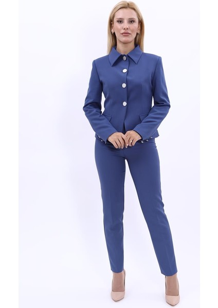 Peplum Ceket & Boru Paça Pantolon Takım-Indigo indirimleri