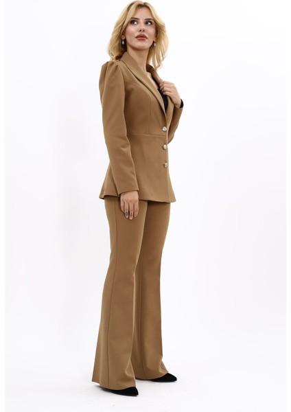Erkek Yaka Kolu Büzgülü Ceket & İspanyol Paça Pantolon-Camel modelleri