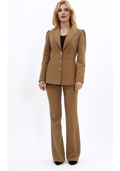 Erkek Yaka Kolu Büzgülü Ceket & İspanyol Paça Pantolon-Camel indirimleri