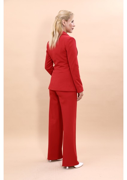 Erkek Yaka Düğme Detaylı Ceket & Bol Paça Pantolon-Kırmızı modelleri