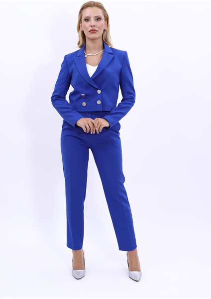 Erkek Yaka Kuruvaze Kısa Ceket & Kemerli Köprülü Dar Paça Pantolon-Saks fırsatları