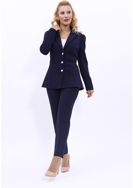 Erkek Yaka Kolu Büzgülü Ceket & Dar Paça Pantolon-Lacivert