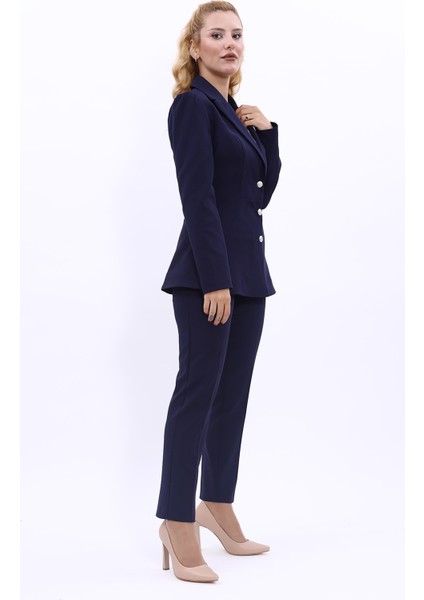Erkek Yaka Kolu Büzgülü Ceket & Dar Paça Pantolon-Lacivert modelleri