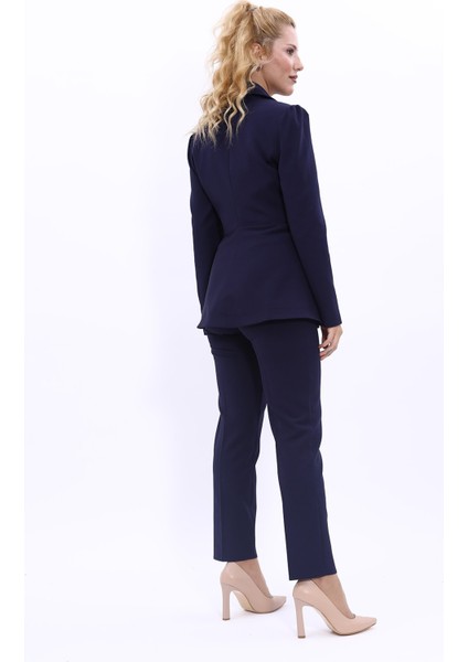 Erkek Yaka Kolu Büzgülü Ceket & Dar Paça Pantolon-Lacivert fırsatları