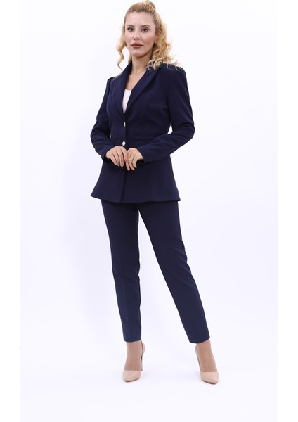 Erkek Yaka Kolu Büzgülü Ceket & Dar Paça Pantolon-Lacivert indirimleri