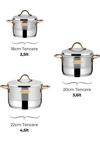 Nirvana 10 Parça Gold Detaylı Paslanmaz Çelik Tencere Seti