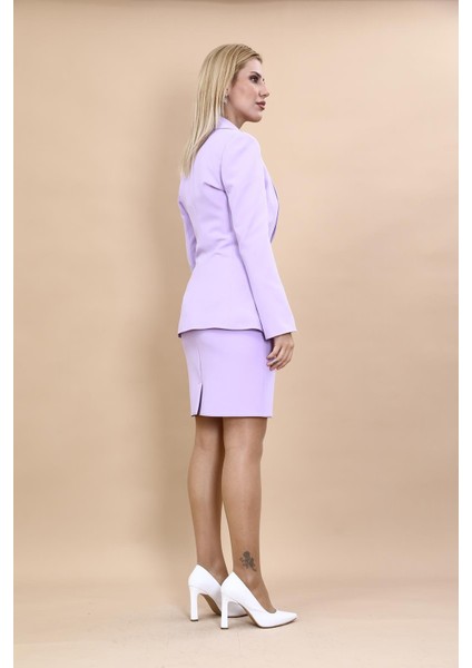 Erkek Yaka Düğme Detaylı Ceket & Yırtmaçlı Düz Dar Etek-Menekşe fırsatları