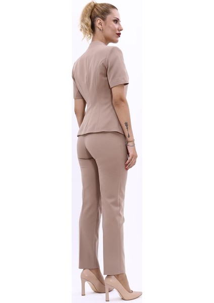 Hakim Yaka Yandan Tokalı Çapraz Ceket & Dar Paça Pantolon-Taş modelleri