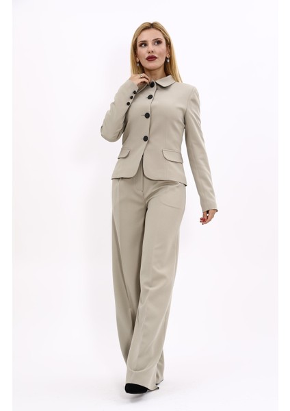 Gömlek Yaka Klasik Ceket & Korsaj Kemer Palazzo Pantolon-Bambu