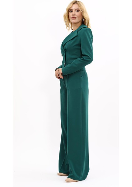 Gömlek Yaka Kuruvaze Kısa Ceket & Korsaj Kemer Palazzo Pantolon-Zümrüt fiyatları