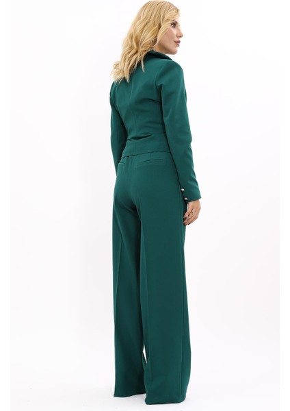 Gömlek Yaka Kuruvaze Kısa Ceket & Korsaj Kemer Palazzo Pantolon-Zümrüt fırsatları