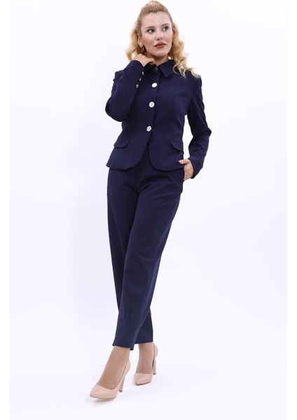 Gömlek Yaka Klasik Ceket & Paçası Pileli Pantolon-Lacivert fiyatları