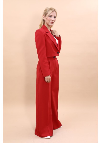 Erkek Yaka Tek Düğmeli Kısa Ceket & Erkek Yaka Drape Kollu Kısa Ceket-Kırmızı fiyatları