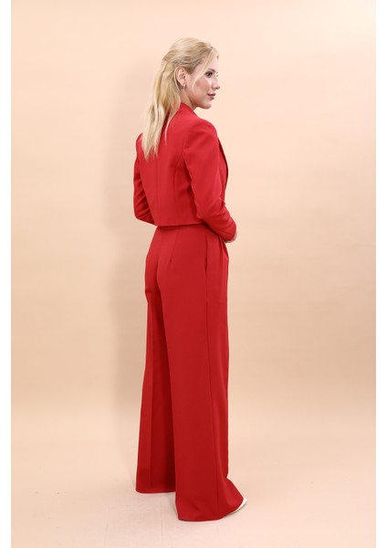 Erkek Yaka Tek Düğmeli Kısa Ceket & Erkek Yaka Drape Kollu Kısa Ceket-Kırmızı modelleri