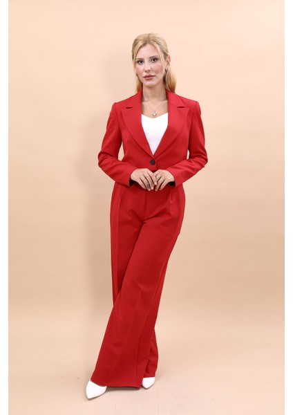 Erkek Yaka Tek Düğmeli Kısa Ceket & Erkek Yaka Drape Kollu Kısa Ceket-Kırmızı fırsatları