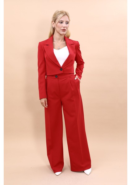 Erkek Yaka Tek Düğmeli Kısa Ceket & Erkek Yaka Drape Kollu Kısa Ceket-Kırmızı indirimleri