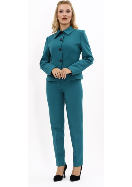 Peplum Ceket & Boru Paça Pantolon Takım-Petrol indirimleri
