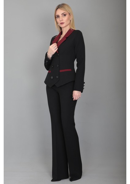 Garnili Ceket & Ispanyol Paça Pantolon Takım-Bordo fiyatları