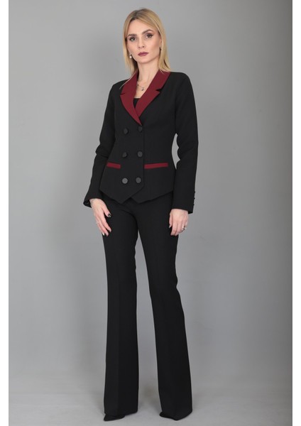 Garnili Ceket & Ispanyol Paça Pantolon Takım-Bordo fırsatları