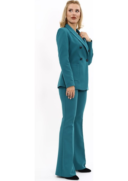 Erkek Yaka Torba Cepli Klasik Ceket & İspanyol Paça Pantolon-Petrol modelleri