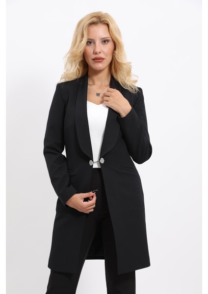 Şal Yaka Cepli Uzun Ceket & İspanyol Paça Pantolon-Siyah fiyatları