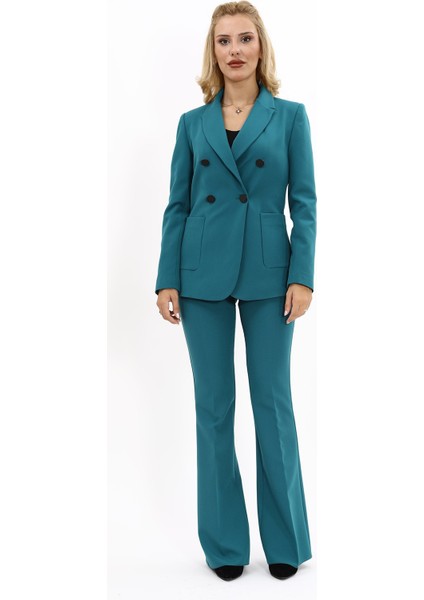 Erkek Yaka Torba Cepli Klasik Ceket & İspanyol Paça Pantolon-Petrol indirimleri