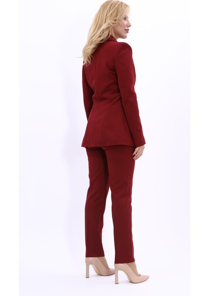 Yakalı Klasik Ceket & Boru Paça Pantolon Takım-Bordo fırsatları