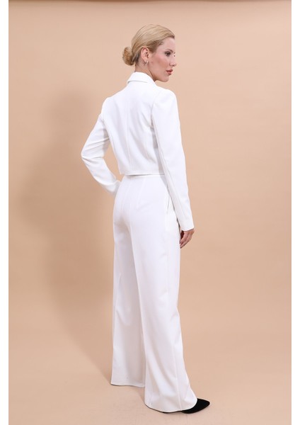 Erkek Yaka Tek Düğmeli Kısa Ceket & Erkek Yaka Drape Kollu Kısa Ceket-Beyaz fiyatları