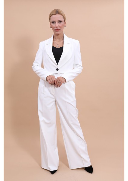 Erkek Yaka Tek Düğmeli Kısa Ceket & Erkek Yaka Drape Kollu Kısa Ceket-Beyaz modelleri