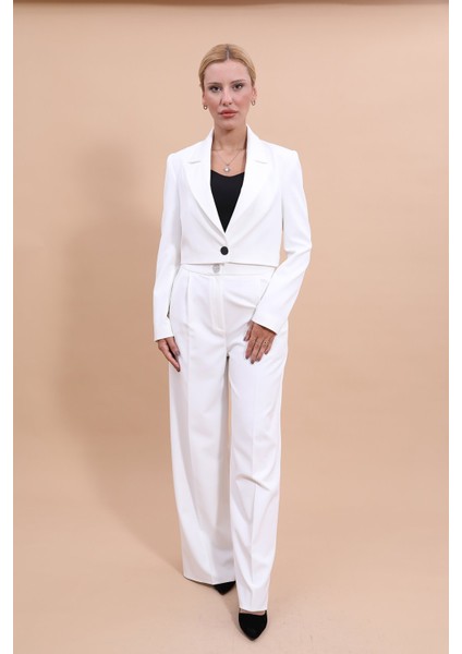 Erkek Yaka Tek Düğmeli Kısa Ceket & Erkek Yaka Drape Kollu Kısa Ceket-Beyaz fırsatları