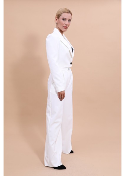 Erkek Yaka Tek Düğmeli Kısa Ceket & Erkek Yaka Drape Kollu Kısa Ceket-Beyaz indirimleri